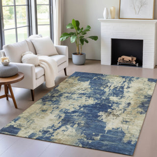 Piper Looms Chantille Abstract ACN2066 Navy Machine Washable Area Rug Lifestyle Image Feature
