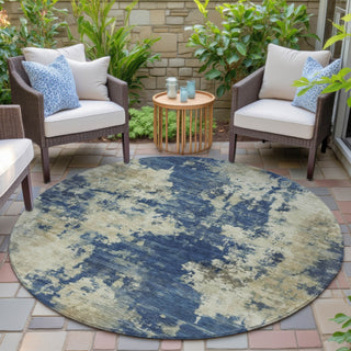 Piper Looms Chantille Abstract ACN2066 Navy Machine Washable Area Rug Round Outdoor Lifestyle Image Feature
