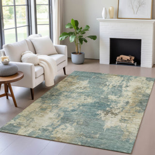 Piper Looms Chantille Abstract ACN2066 Teal Machine Washable Area Rug Lifestyle Image Feature