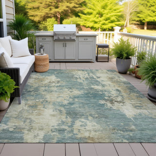 Piper Looms Chantille Abstract ACN2066 Teal Machine Washable Area Rug Outdoor Lifestyle Image Feature