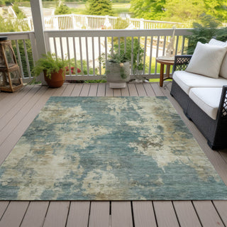 Piper Looms Chantille Abstract ACN2066 Teal Machine Washable Area Rug Outdoor Lifestyle Image Feature