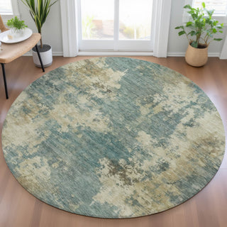 Piper Looms Chantille Abstract ACN2066 Teal Machine Washable Area Rug Round Lifestyle Image Feature