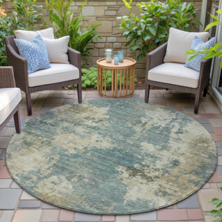 Piper Looms Chantille Abstract ACN2066 Teal Machine Washable Area Rug Round Outdoor Lifestyle Image Feature
