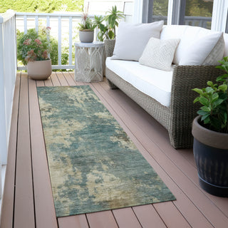 Piper Looms Chantille Abstract ACN2066 Teal Machine Washable Area Rug Runner Outdoor Lifestyle Image Feature
