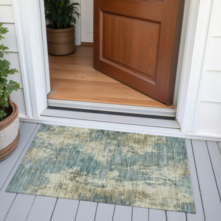 Piper Looms Chantille Abstract ACN2066 Teal Machine Washable Area Rug Scatter Outdoor Lifestyle Image Feature