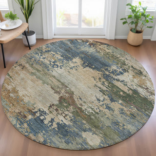 Piper Looms Chantille Abstract ACN2067 Blue Machine Washable Area Rug Round Lifestyle Image Feature