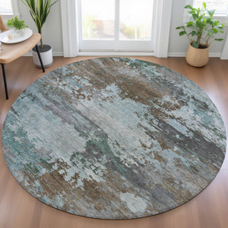 Piper Looms Chantille Abstract ACN2067 Brown Machine Washable Area Rug Round Lifestyle Image Feature