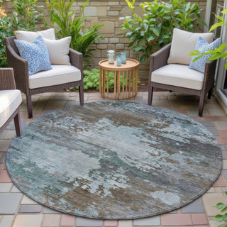 Piper Looms Chantille Abstract ACN2067 Brown Machine Washable Area Rug Round Outdoor Lifestyle Image Feature