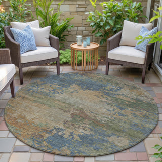 Piper Looms Chantille Abstract ACN2067 Denim Machine Washable Area Rug Round Outdoor Lifestyle Image Feature