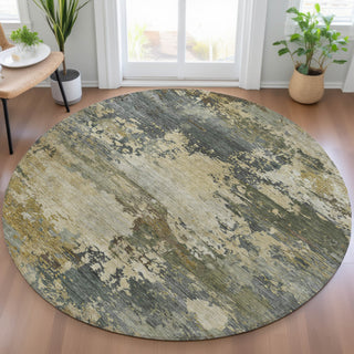 Piper Looms Chantille Abstract ACN2067 Gray Machine Washable Area Rug Round Lifestyle Image Feature