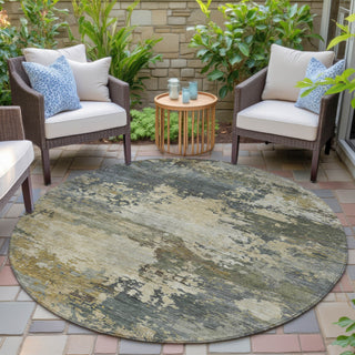 Piper Looms Chantille Abstract ACN2067 Gray Machine Washable Area Rug Round Outdoor Lifestyle Image Feature