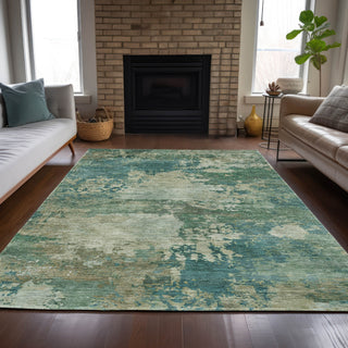 Piper Looms Chantille Abstract ACN2067 Teal Machine Washable Area Rug Lifestyle Image Feature