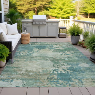 Piper Looms Chantille Abstract ACN2067 Teal Machine Washable Area Rug Outdoor Lifestyle Image Feature