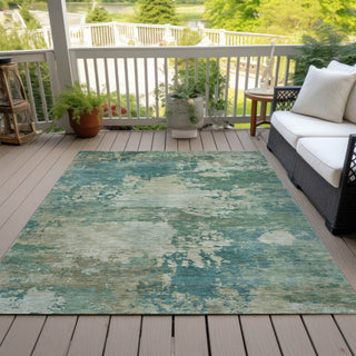 Piper Looms Chantille Abstract ACN2067 Teal Machine Washable Area Rug Outdoor Lifestyle Image Feature