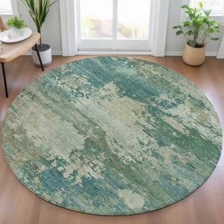 Piper Looms Chantille Abstract ACN2067 Teal Machine Washable Area Rug Round Lifestyle Image Feature