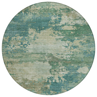 Piper Looms Chantille Abstract ACN2067 Teal Machine Washable Area Rug Round Main Image