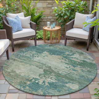 Piper Looms Chantille Abstract ACN2067 Teal Machine Washable Area Rug Round Outdoor Lifestyle Image Feature