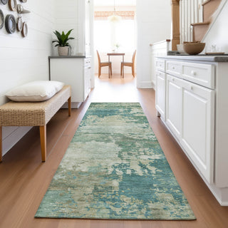 Piper Looms Chantille Abstract ACN2067 Teal Machine Washable Area Rug Runner Lifestyle Image Feature