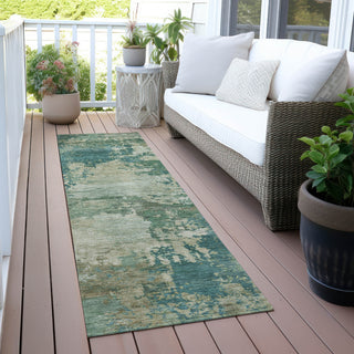 Piper Looms Chantille Abstract ACN2067 Teal Machine Washable Area Rug Runner Outdoor Lifestyle Image Feature