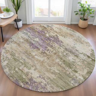 Piper Looms Chantille Abstract ACN2068 Beige Machine Washable Area Rug Round Lifestyle Image Feature