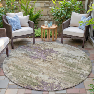 Piper Looms Chantille Abstract ACN2068 Beige Machine Washable Area Rug Round Outdoor Lifestyle Image Feature