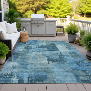 Piper Looms Chantille Abstract ACN2069 Blue Machine Washable Area Rug Outdoor Lifestyle Image Feature