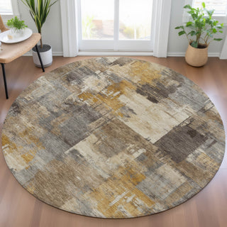 Piper Looms Chantille Abstract ACN2069 Brown Machine Washable Area Rug Round Lifestyle Image Feature