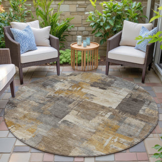 Piper Looms Chantille Abstract ACN2069 Brown Machine Washable Area Rug Round Outdoor Lifestyle Image Feature