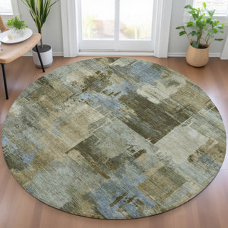 Piper Looms Chantille Abstract ACN2069 Green Machine Washable Area Rug Round Lifestyle Image Feature