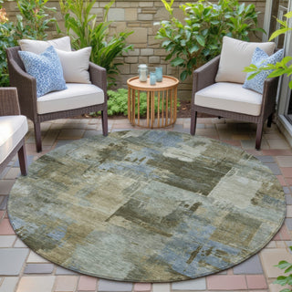 Piper Looms Chantille Abstract ACN2069 Green Machine Washable Area Rug Round Outdoor Lifestyle Image Feature