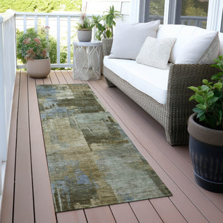 Piper Looms Chantille Abstract ACN2069 Green Machine Washable Area Rug Runner Outdoor Lifestyle Image Feature
