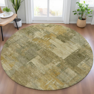 Piper Looms Chantille Abstract ACN2069 Khaki Machine Washable Area Rug Round Lifestyle Image Feature