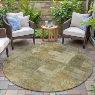 Piper Looms Chantille Abstract ACN2069 Khaki Machine Washable Area Rug Round Outdoor Lifestyle Image Feature