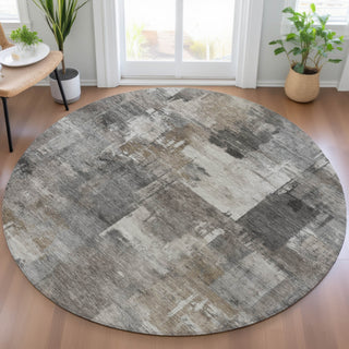 Piper Looms Chantille Abstract ACN2069 Pewter Machine Washable Area Rug Round Lifestyle Image Feature