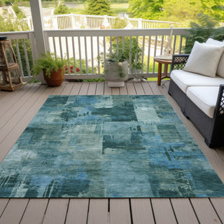 Piper Looms Chantille Abstract ACN2069 Teal Machine Washable Area Rug Outdoor Lifestyle Image Feature