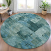 Piper Looms Chantille Abstract ACN2069 Teal Machine Washable Area Rug Round Lifestyle Image Feature