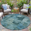 Piper Looms Chantille Abstract ACN2069 Teal Machine Washable Area Rug Round Outdoor Lifestyle Image Feature
