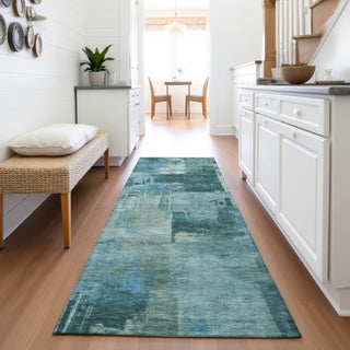 Piper Looms Chantille Abstract ACN2069 Teal Machine Washable Area Rug Runner Lifestyle Image Feature