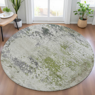 Piper Looms Chantille Abstract ACN2070 Linen Machine Washable Area Rug Round Lifestyle Image Feature