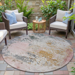 Piper Looms Chantille Abstract ACN2070 Pink Machine Washable Area Rug Round Outdoor Lifestyle Image Feature