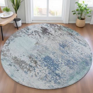 Piper Looms Chantille Abstract ACN2070 Turquoise Machine Washable Area Rug Round Lifestyle Image Feature