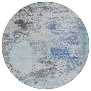 Piper Looms Chantille Abstract ACN2070 Turquoise Machine Washable Area Rug Round Main Image