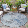 Piper Looms Chantille Abstract ACN2070 Turquoise Machine Washable Area Rug Round Outdoor Lifestyle Image Feature