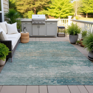Piper Looms Chantille Abstract ACN2071 Aqua Machine Washable Area Rug Outdoor Lifestyle Image Feature
