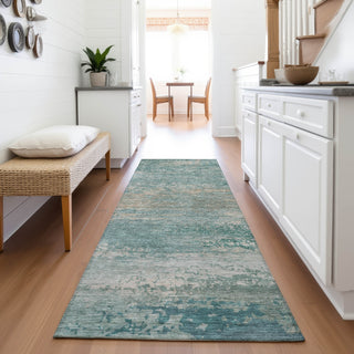Piper Looms Chantille Abstract ACN2071 Aqua Machine Washable Area Rug Runner Lifestyle Image Feature
