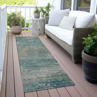 Piper Looms Chantille Abstract ACN2071 Aqua Machine Washable Area Rug Runner Outdoor Lifestyle Image Feature