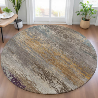 Piper Looms Chantille Abstract ACN2071 Brown Machine Washable Area Rug Round Lifestyle Image Feature