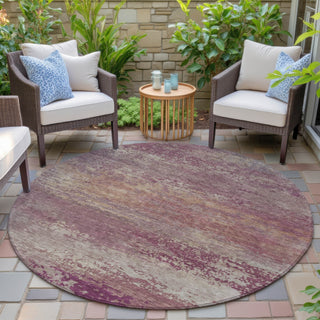 Piper Looms Chantille Abstract ACN2071 Merlot Machine Washable Area Rug Round Outdoor Lifestyle Image Feature