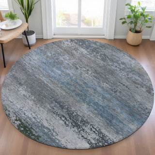 Piper Looms Chantille Abstract ACN2071 Pewter Machine Washable Area Rug Round Lifestyle Image Feature