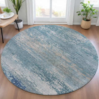Piper Looms Chantille Abstract ACN2071 Sky Machine Washable Area Rug Round Lifestyle Image Feature
